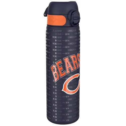 NFL Chicago Bears Lätt Vattenflaska I Stål, 600 ml/20 oz, Ej Isolerad, Läckagesäker, att Öppna, Säker Låsning, Diskmaskinssäker, Fällbart Lock, Passar Mugghållare, Rengöra 619098090413