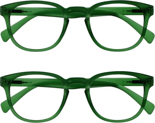 Opulize Pop läsglasögon 2 pack roliga runda matt ram mossgrön vårgångjärn reptåliga män kvinnor RR2 6 +1,00 5055955359739