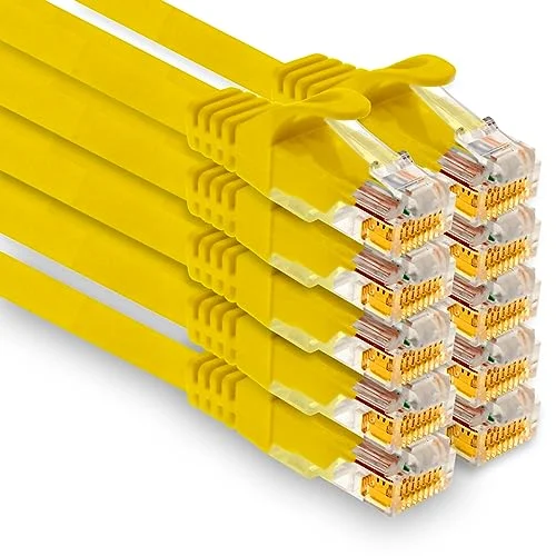 1aTTack.de 10 x 0,5 m Cat7 nätverkskabel, Cat.7 Ethernet, LAN & Cat 7 patchkabel för maximal internethastighet och ansluter alla enheter med RJ 45 kontakt gul 4250344801108