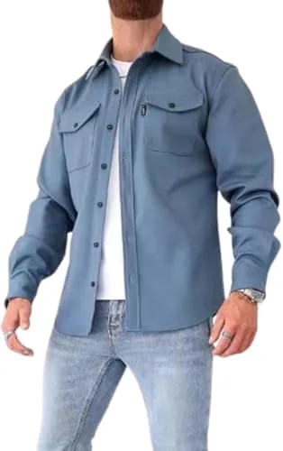 ArknAv B button down skjortjacka, för män, ledig ungdoms herrskjorta, ljusblå, XL 4851623398656