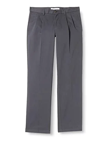 Amazon Essentials herr klassisk passform skrynkelfri veckad chinos byxa (finns i stor och hög), grå, 50 B x 34 L 196433257897