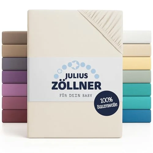 Julius Zöllner Jersey spännlakan för bebis och barnsäng, 100% jerseybomull, OEKO TEX standard 100 certifierad, storlek: 60 x 120 cm/70 140 cm, 2 pack, ecru 4009250052094