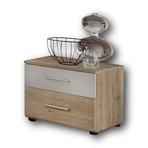 Stella Trading MARTINA modern Nachtkommode Eiche San Remo/Weiß 5901738002418
