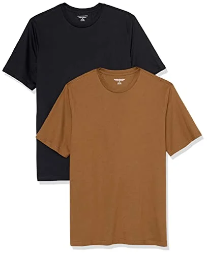 Amazon Essentials herr normal passform kortärmad rund hals t shirt, paket med 2, svart/brun, medium 196433602024