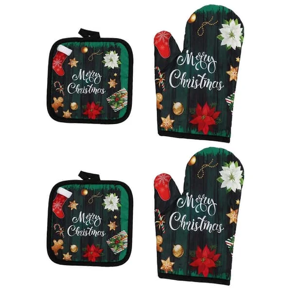 1 Set Christmas Kitchen Oven Heat Resistant Gloves Creative Insulation Pads HY-GD-080500336
