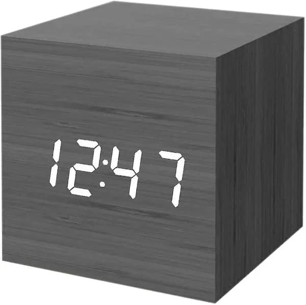 1 st digital väckarklocka i trä, väckarklocka med USB-batteridriven skrivbordsklocka, kubklocka (svart) ZYTO-076002