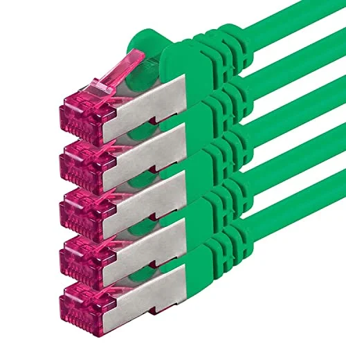 10m - grön 5 delar nätverkskabel CAT6a (10Gb / s) S-FTP CAT 6a LAN-kabel GHMT-certifierad PIMF 500 MHz kompatibel med 5e 6 CAT7 för switchar, routrar, modem, internet 4251073601670