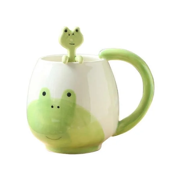 1 Kreativ groda keramisk kaffekopp med sked Söt djurformad mugg 450 ml Rolig presentkopp F1260804B3277