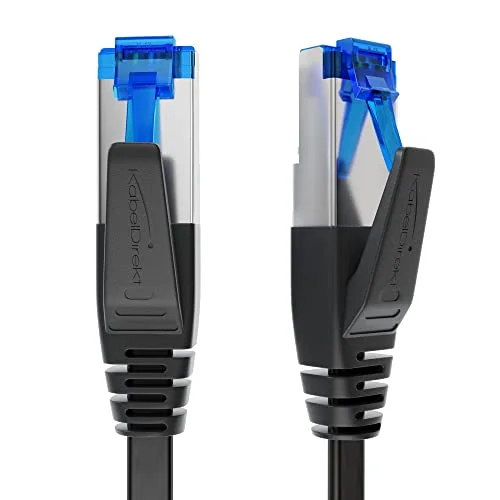 KabelDirekt Platt CAT7 Ethernet kabel med bruddsäker design, internet/LAN 12,5m (10Gbps för maximal glasfiberhastighet, RJ45 kontakt, speciellt flexibelt, lämpligt montering, svart) 4260538856401