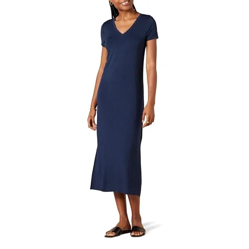 Amazon Essentials damtröja v ringad kortärmad midi längd klänning, marinblå, Large 197153028606