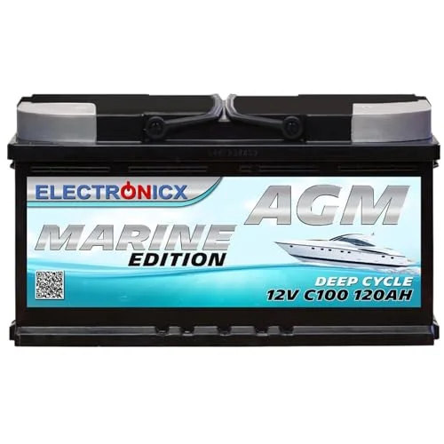 AGM batteri 120 Ah Electronicx Marine Edition, båt, fartyg, fritidsbatteri, 12 V batteri, djupurladdningsbart, båtbatteri, bilbatteri, solbatteri 4059568027598