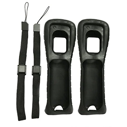 2 x svart silikonskal med handledsrem för Nintendo Wii fjärrkontroll 6929101761389