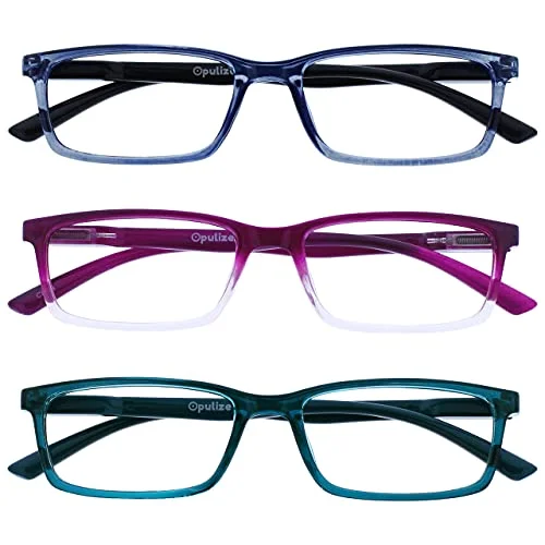 OPULIZE Se 3 pack blåljusblockerande läsglasögon blå lila turkos dator anti bländning unisex BBB9 35Q +1,50 5055955380771