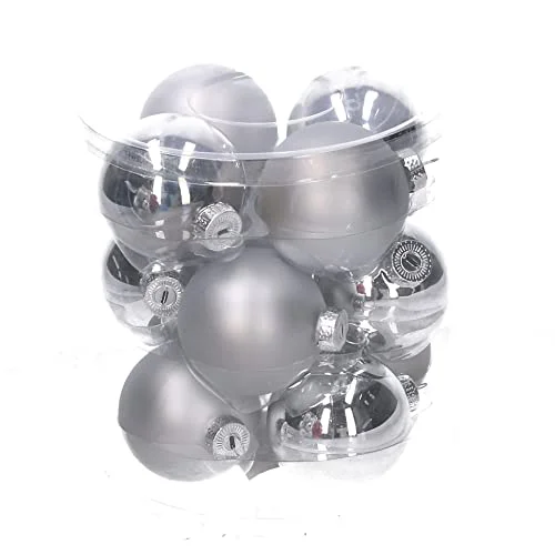 Förpackning 12 klassiska silverglas julbollar att hänga för dekoration träd 6cm diameter 8054248884368