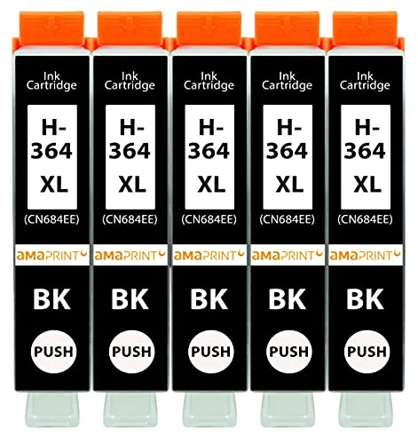 Amaprint 5 XL patroner kompatibel med HP 364 364XL Svart för DeskJet 3070a 3520 D5456 D5460 OfficeJet 4620 4622 7515 PhotoSmart 5510 5520 5525 6510 6520 6525 7510 7520 B109a B8550 och mer 4038998408627