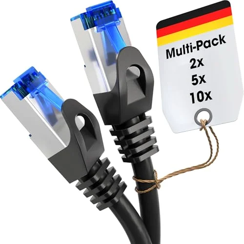 KabelDirekt 10x 0,5m Nätverkskabel, Ethernet kabel, tillgänglig i 0,25 30m (Fiberhastighet för gigabitnätverk, LAN switch/router/modem med RJ45, svart/silver) 4260414841682