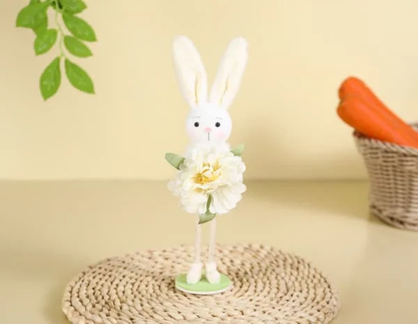 1 påskblomma kaninprydnad, vardagsrumshylla dekor, barngåva, blommig festdekoration – vit H-260310-24