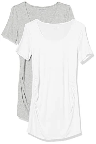 Amazon Essentials kortärmad damtröja med dragkedja, 2 pack, ljusgrå ljung/vit, X Large 194223873951