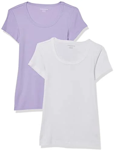 Amazon Essentials Women's T shirt med smal passform holkärm och rund hals, Pack of 2, Lavendel/Vit, L 196433134914