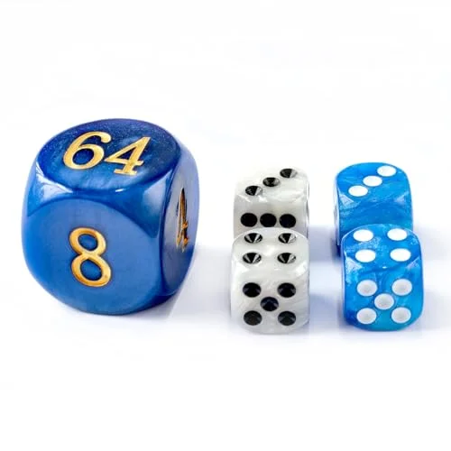5 st set 30 mm Backgammon pärltärningsset (1 3/16 tum) stor dubbelkub plus 4 16 tärningar (blå/vit marmorerad) 763477819451