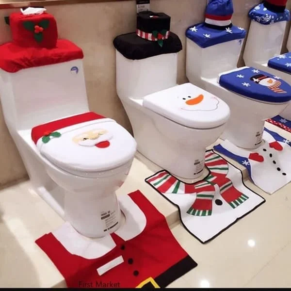 1 set Santa Claus toilet seat cover mat home decoration Christmas toilet lid cover bathroom mat Christmas decorative gifts zjhhn0805001628-01