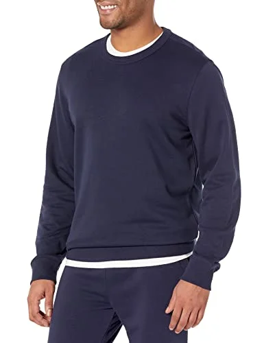 Amazon Essentials lätt långärmad fransk frotté rund hals sweatshirt för män (finns i stor och lång), marinblå, Large 196433880798