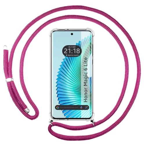 Transparent hängande fodral för Huawei Honor Magic 6 Lite 5G med rosa spets fuchsia 8447079117949