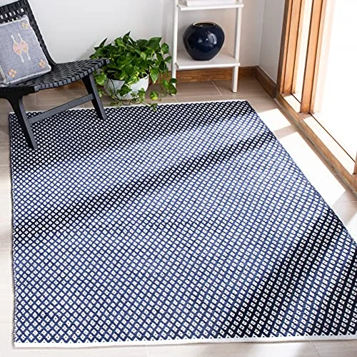Modern platt vävd rektangulär inomhatta, Boston kollektion, BOS685, i marinblå, 152 x 244 cm för vardagsrum, sovrum eller något annat inomhusutrymme, by SAFAVIEH. 683726325987