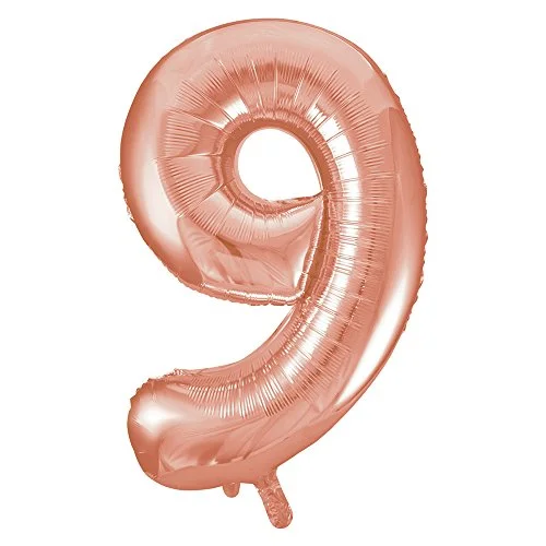 Unique Party 141,932.7 86 cm jättestor rosguld folie nummer 9 ballong 11179558797
