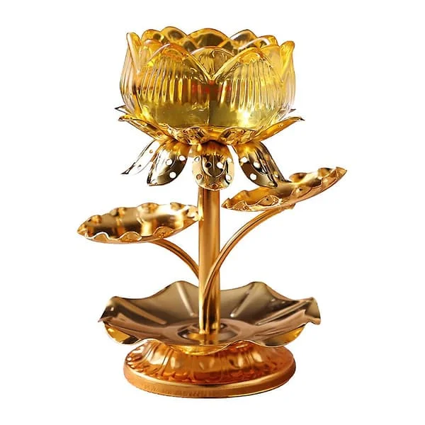 1 Lotusformad ljusstake Chic Alloy Candelabra Temple Ljusstake (Gul) (9,5×12 cm, Gul) LGH-16753