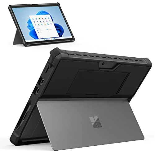 MoKo Case Fits Microsoft Surface Pro 8 13" Touchscreen 2021 Release Tablet, All in One Protective Rugged Cover with Hand Strap, Compatible Type Keyboard, Black 840034682441