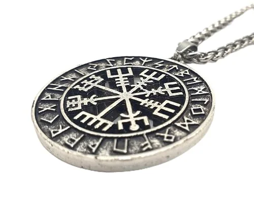 AB viking Crafts Vikings rostfritt stål hänge Vegvisir kompass med rostfri kedja i smyckespåse, Metall 4260721280419