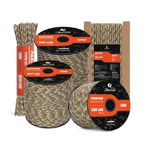 Abma sladd paracord 600 lbs 4 mm nylonrep 9 strängar (15 m 30 50 100 m) typ III fallskärmssladd max. 280 kg Woodland Camo, 15 669416273448