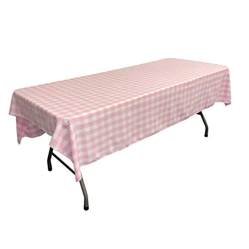 LA Linen Rutig bordsduk, 60 x 102 tum, rosa 840310119814