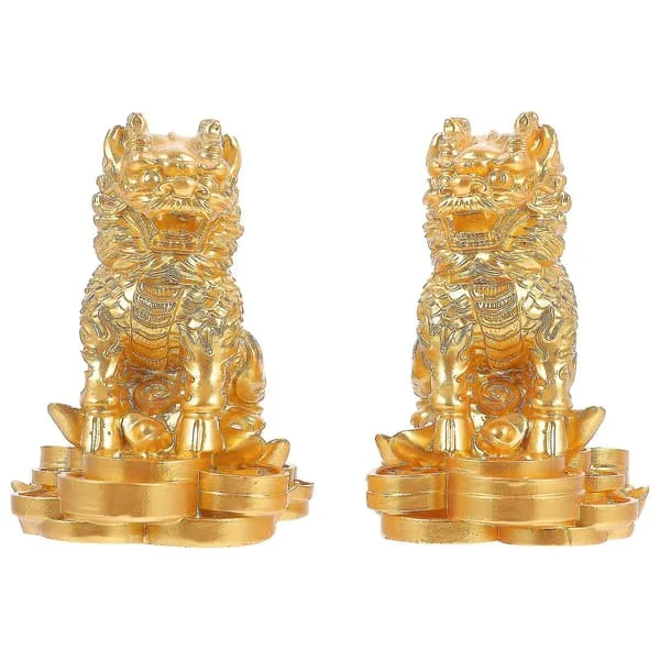 1 par Resin Kylin Hushållsdekor Hem Desktop Djurprydnader Hartshantverk (guld) ATE04851