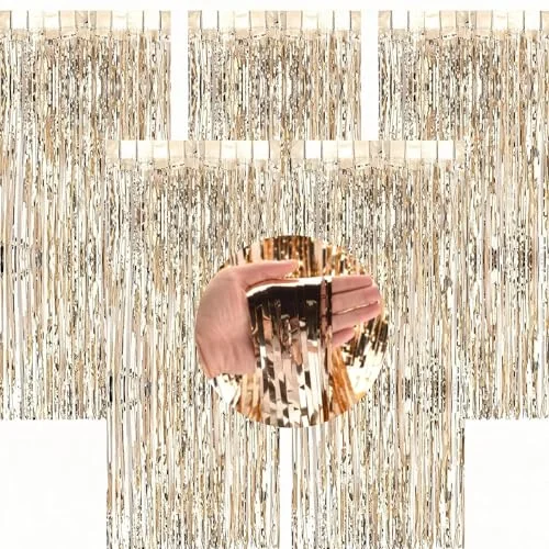 AIBAOBAO Glittergardiner, 5 st 3ft x 6,6ft flerfärgade glittergardiner Färgglada foliefransar Bakgrundsdekoration för festdekor Födelsedag Jul Mardi Gras dekoration 761325382324
