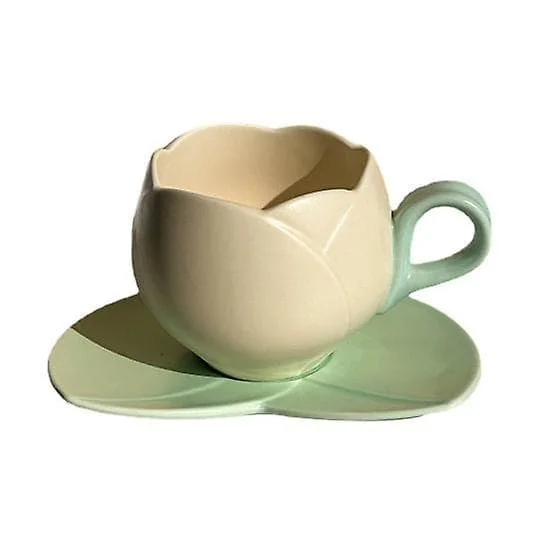 1 set ceramic tulip coffee cup with saucer, smooth surface, heat-resistant teacup for home CJ-02-0818004007