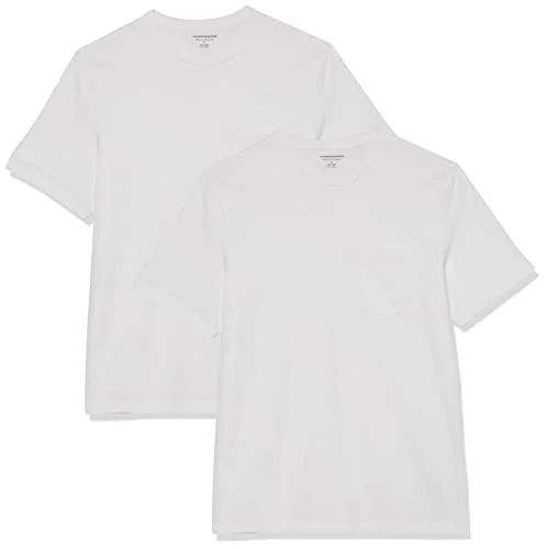 Amazon Essentials herr normal passform kortärmad rund hals ficka t shirt, paket med 2, vit, small 196433601850