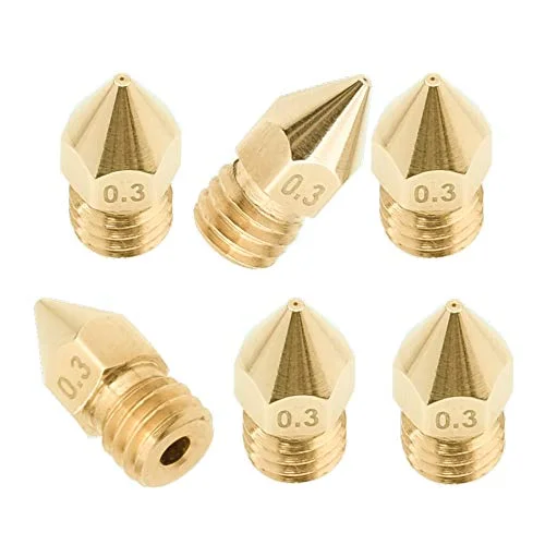 3D FREUNDE 6 st. MK8 Makerbot RepRap Anet A8 / A6 Flashforge CtC Extruder Hotend skrivhuvud munstycke av mässing för 1,75 mm filament 3D-skrivare (munstycke) M6 (6 x 0,3 mm) 4260574720520