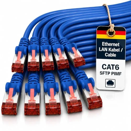 1aTTack.de 2 m Cat6 Ethernet kabel Lan Patch Cat 6 kablar Internet Rj45 kontakt 1 Gbit/s SFTP PIMF för strömbrytare, router, modem, dator, spel, TV, patchfields blå 10 stycken 4250344827733