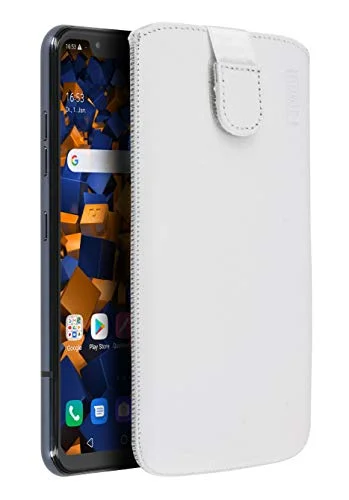 mumbi Äkta läderfodral kompatibel med LG G8s ThinQ fodral plånbok vit 4251657903053
