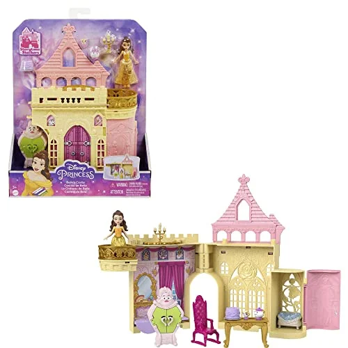 Mattel Disney Princess leksaker, lekset med stapelbart Belle slott, dockhus liten docka och åtta delar, inspirerat av filmen, reseleksaker presenter för barn HPL52 194735162192