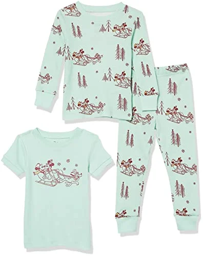 Amazon Essentials Disney Unisex Babies' Snug-Fit bomullspyjamas nattkläder, 3-delat Musse vinterset, 12 månader 196433583132