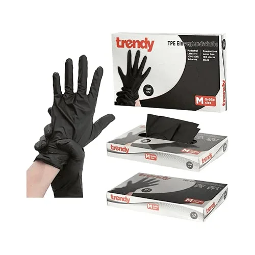 HOMA TPE Disposable Gloves Black Content Pack med 100 pulverfri, latexfri (M) 655729136853