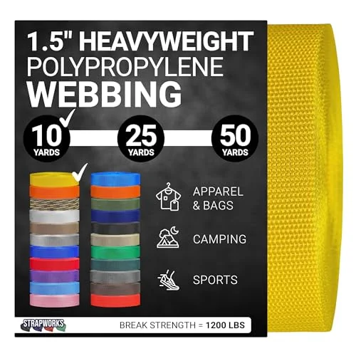 Strapworks tungvikt polypropylenväv slitstark poly rem för utomhusreparation av gör det själv utrustning, 1,5 tum x 10 meter, gul 848862038270