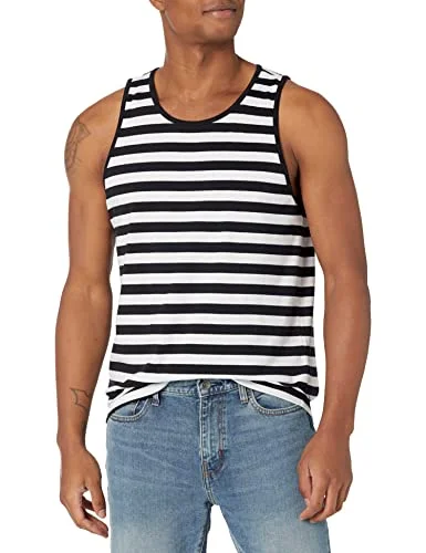 Amazon Essentials Men's Linne normal passform, Svart Vit Horisontell rand, S 191770979464