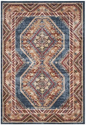 Safavieh Traditionell nödställd inomhusvävd rektangulär matta, Bijar kollektion, BIJ647, i kungsblå/rost, 160 x 229 cm för vardagsrum, sovrum eller valfritt inomhusutrymme 889048219946