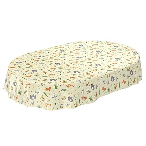 ANRO Bordsduk Vaxduk Tvättbar för Barn Födelsedag Djur Ljusgrön Oval 200 x 140 cm 4059064416766