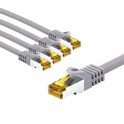 goobay 66088 CAT7 nätverkskabel i en uppsättning med 5/patchkabel skärmad S/FTP/CU Ethernet kabel, PiMF, LSZH/Cat 7 kabel 10 Gbits/grå/5 x 1 m 4040849660887