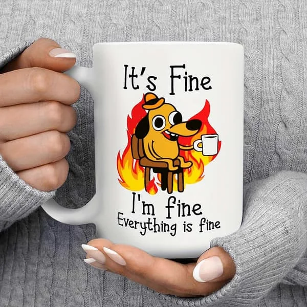 1 st, Allt är bra, Jag mår bra Rolig kaffemugg, 44 cl Tecknad hund kaffekopp, Roliga presenter för kvinnor och män Fy18-DT-WJQ2201